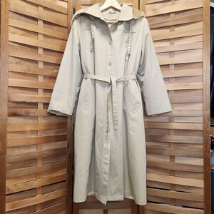 Vintage AstorOne Tan Trench Coat Removable Fleece Liner Hood Winter Women 14
